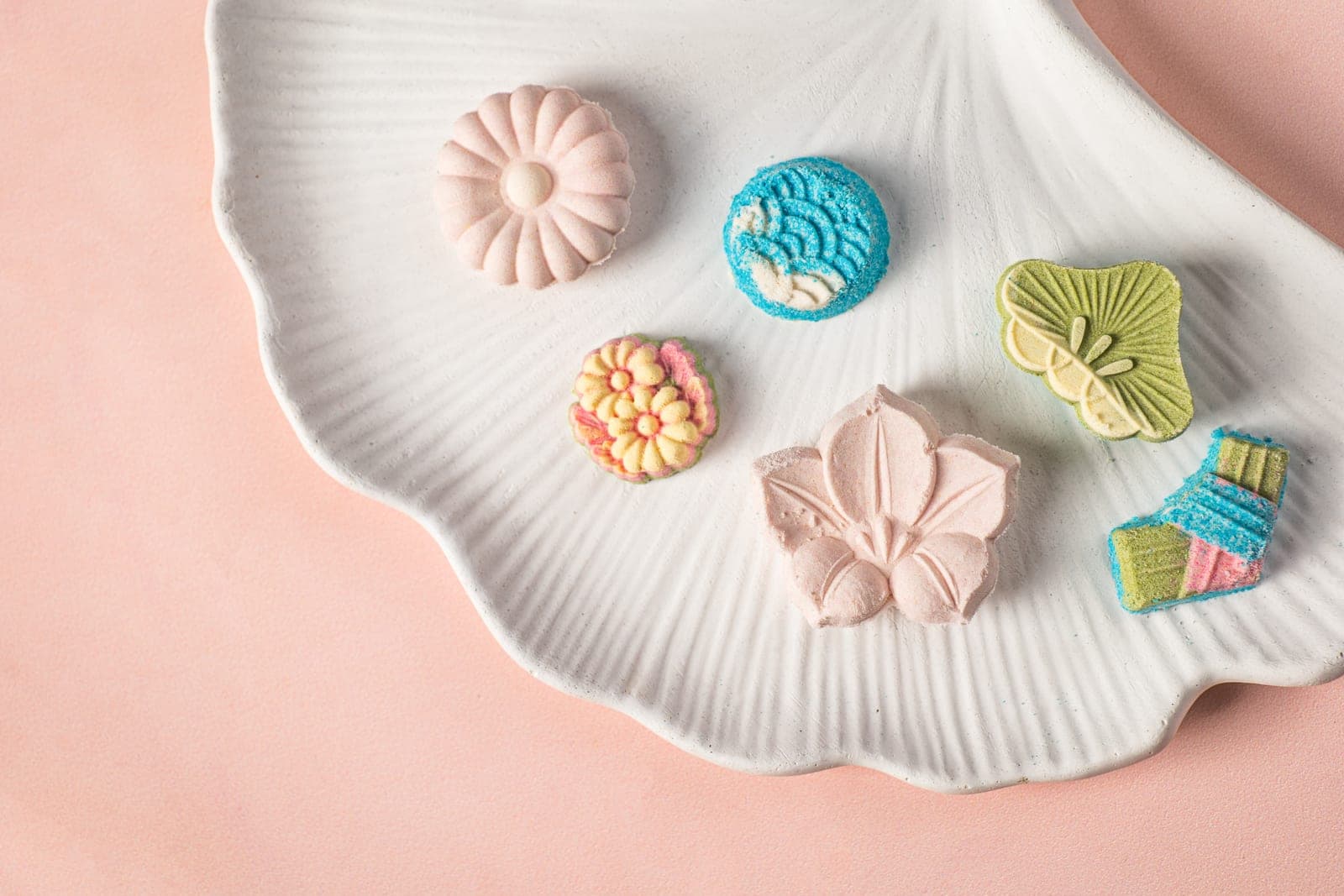 Rakugan pressed into decorative moulded shapes